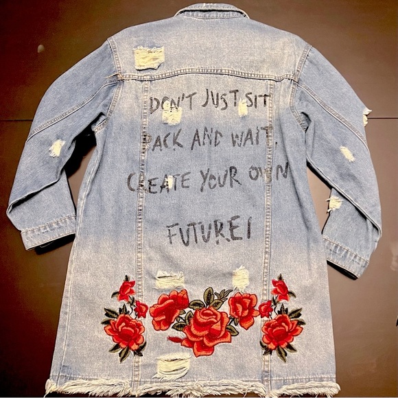 “create your own future”longline denim jacket - Picture 8 of 11